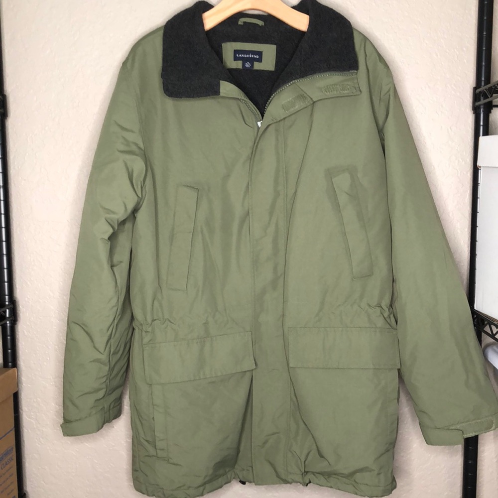 Lands end green fleece lined field jacket